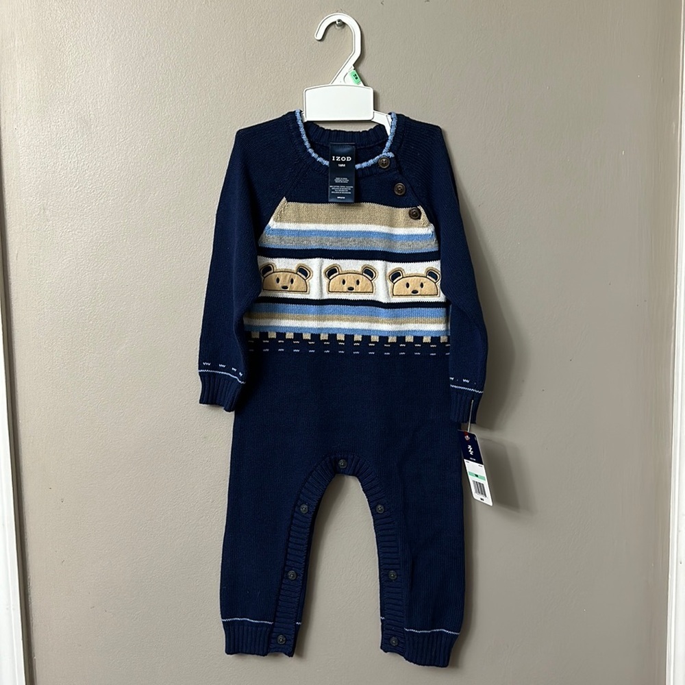 NWT Izod Teddy Bear Sweater One Piece Outfit
